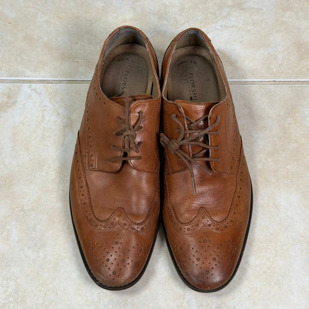 Florsheim Wingtip Oxford Mens 10 D Brown Leather Brogue Dress Shoes 11737-257